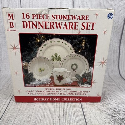 Merry Brite 16 Piece Stoneware Christmas Dinnerware Serves 4 Vintage NIB