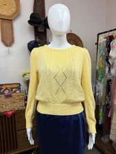 1970s Pale Yellow Pointelle Knit Sweater