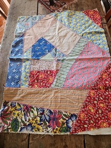  Unfinished vintage 28x 21.5 HAND sewn quilt Piece Mostly Fd Sack Embroidered 