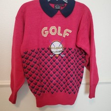 Vintage Maui  Sons Golf Sweater Women's S Fuchsia Navy Wool Blend Collared 90s