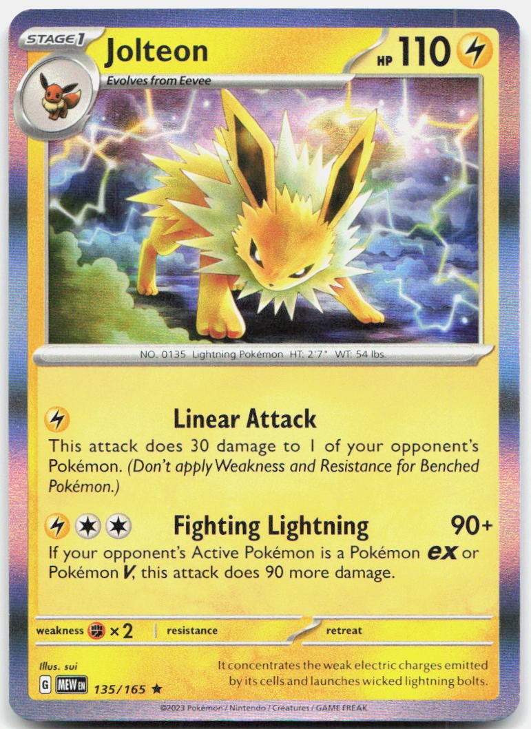 Jolteon 135/165 Rare 151 Pokemon Holo Near Mint