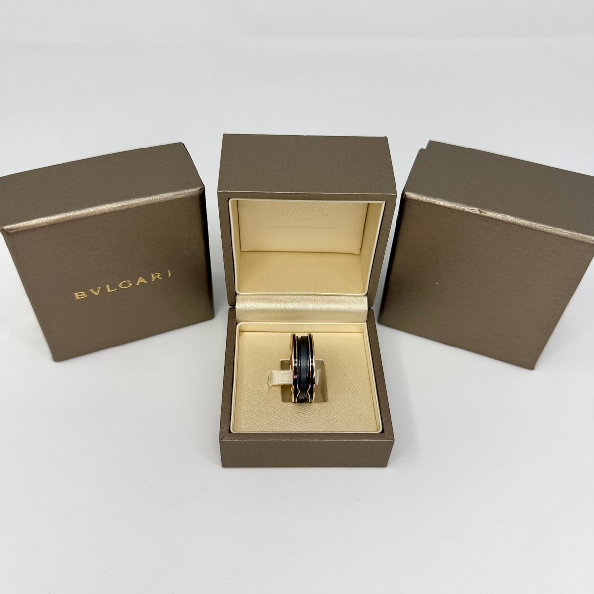 BVLGARI BULGARI B.zero1 Black Ceramic Band Ring 18K Rose Gold Size