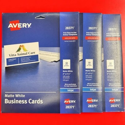 Avery Ink-Jet Printer White Business Cards 3 Pack 28371 2 x3.5  300 cards NEW