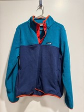 NICE Land's End Mens Fleece Size MED 38-40 Blue  Orange Quarter Zip/Snap