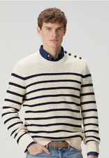 NWT Polo Ralph Lauren Cream  Navy STRIPED Cotton Linen Crewneck Knit Sweater