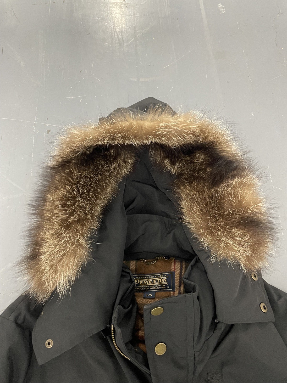 Pendleton Down Jacket Trench Coat Black Lined Fur… - image 5