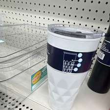 Clear/White Plastic Round Storage Container 32 oz Stackable Snap Lid Geometric