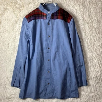 Chemise en coton Yohji Yamamoto col rayé bleu excellent - Photo 1/4