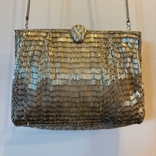 Vintage La Regale Beaded Evening Bag Silver Rhinestone Clasp Purse
