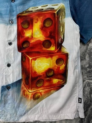 Stussy Dice Painting Shirt Buttons Big Logo Men Size S Blue | eBay