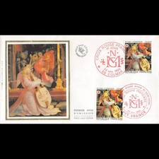 FDC soie - Croix rouge, Retable d'Issenheim - 23/11/1985 Colmar et NY