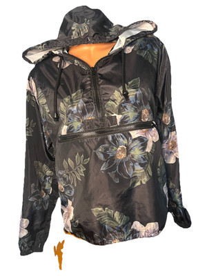Thread Supply Windbreaker Women Size S Black Floral Pocket Hoodie Anorak Jacket