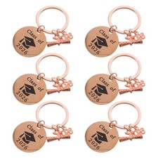 6Pcs Class of 2026 Graduation Keychains Stainless Steel Rose Gold Novelty Gifts
