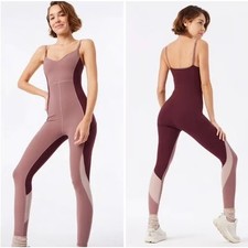 Outdoor Voices Superform Zoom Full Length Bodysuit Jumpsuit Deep Taupe Pink M