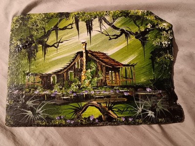 M.J. Chapoton Oil Painting on Historic 200 Year Old New Orleans Roof Slate Art