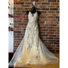 Morrell Maxie Lemon Yellow Prom Maxi Dress With Embroidered Women’s Size:6