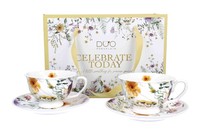 DUO 2Er-Set Tassen Pansy, 250 Ml Mit Untertassen, New Bone China Porzellan, I...
