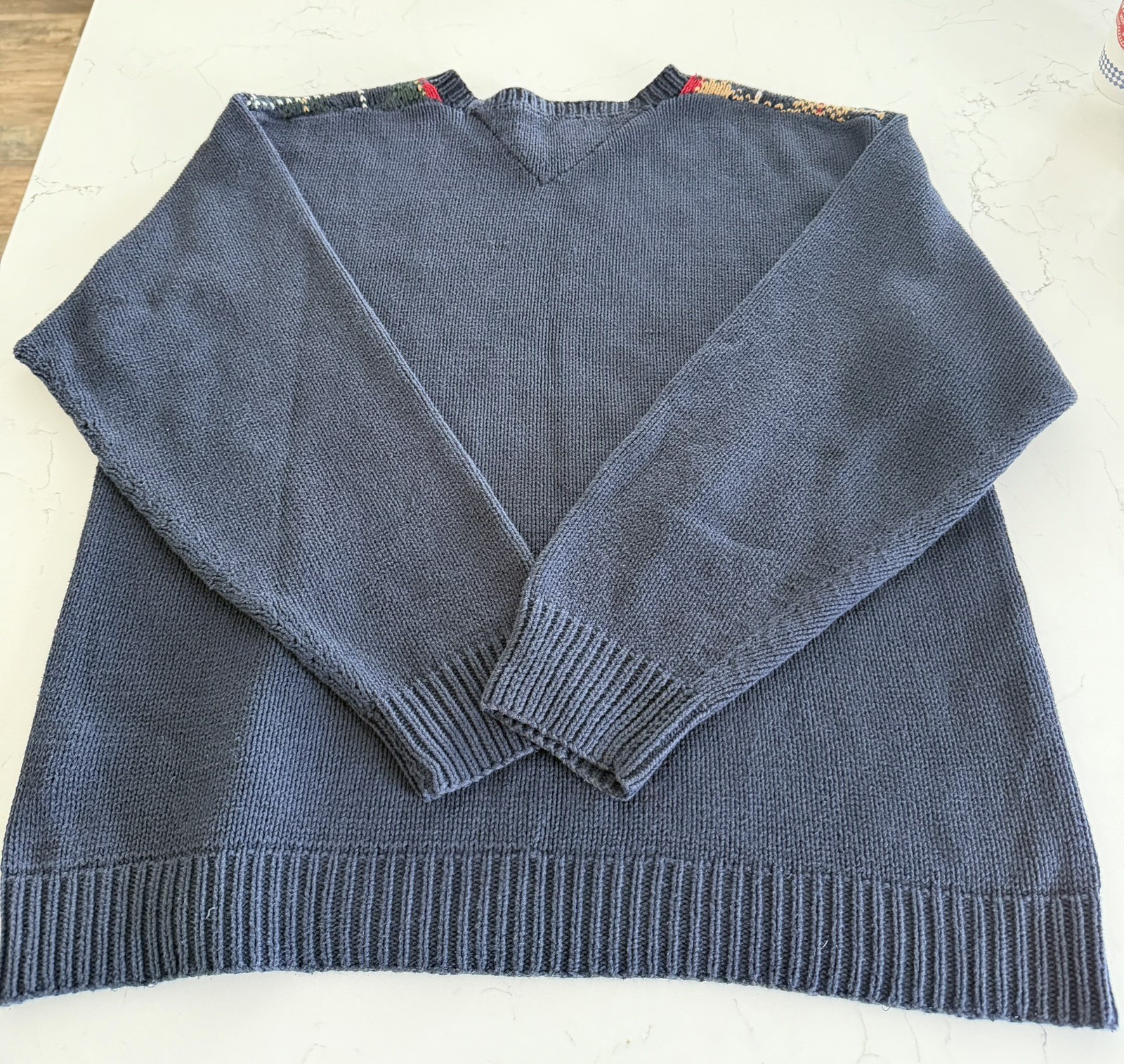 Vintage Tommy Hilfiger XL Golf Plaid Sweater Navy Blue Mens VTG 90s thumbnail 4