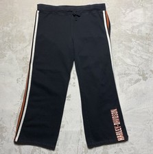 Harley Davidson Fleece Sweatpants Women's L Striped Spell Out Black Flare Y2K