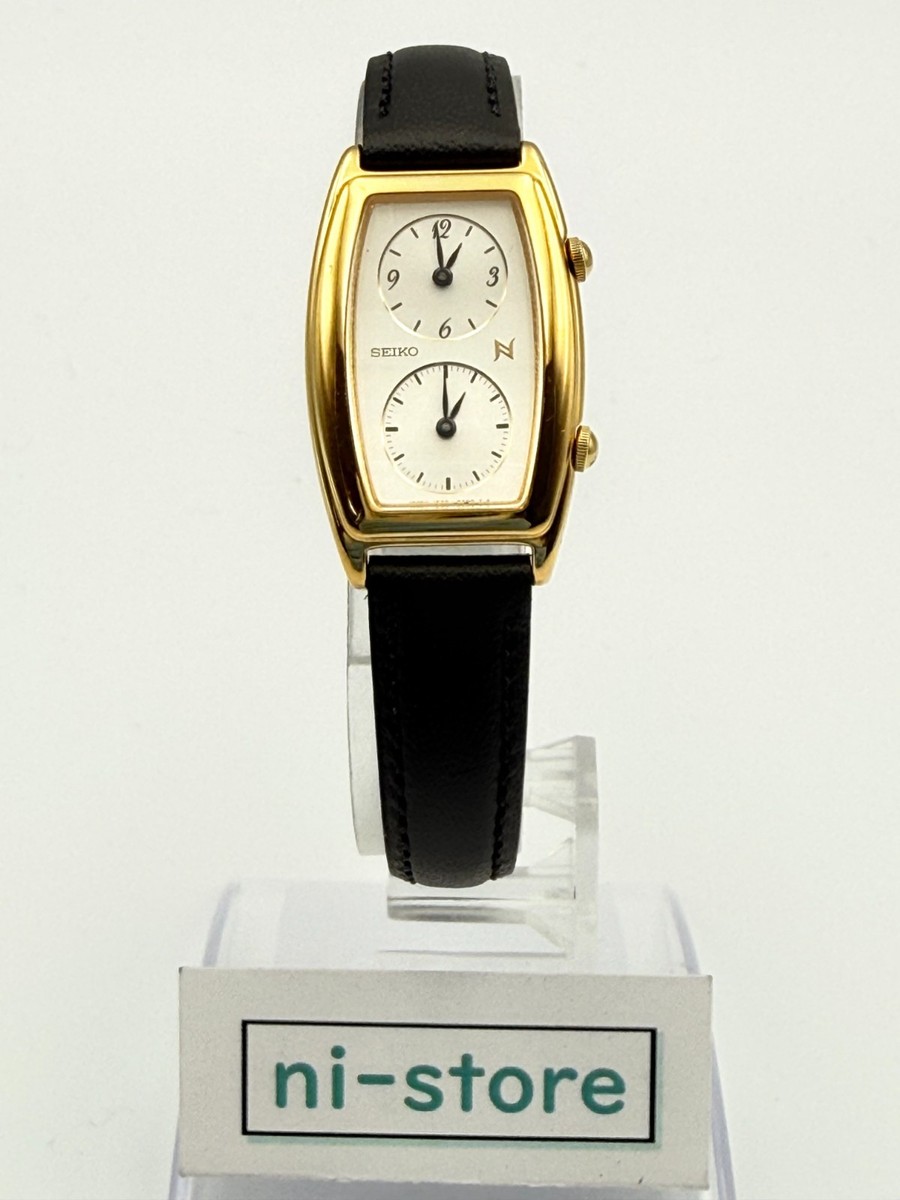 【美品】セイコー ノイエ クォーツ【1E20-3A00】デュアルタイム【不働品】 Seiko Noie 1E20-3A00 Vintage Dual Time Quartz Womens Gold Watch