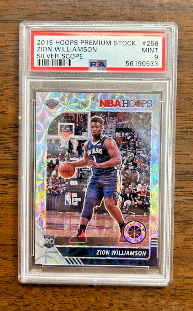 2019-20 Panini Hoops Premium Stock Zion Williamson RC Silver Laser PSA 9 #258