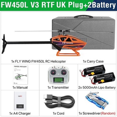 FlyWing FW450L V3 RC Helicopter 10CH GPS ACE Flight Controller 2 Battery Orange