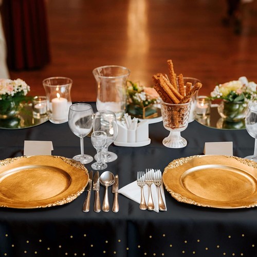 12 Pack Black and Gold Dot Plastic Tablecloth, 12 Pack, - Picture 4 of 7
