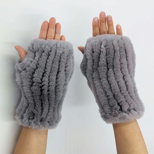 Real Rabbit Fur Knitted Fingerless Elastic Gloves Sleeves Wrist Winter Mittens - Picture 14 of 27