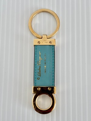 Salvatore Ferragamo Key Holder Gancini Key Ring Turquoise Gold