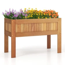 Outdoor Standing Wooden Raised Garden Bed Elevated Planter Box w/Slatted Bottom