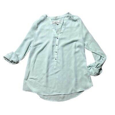 Lauren Conrad Pastel Mint Roll Tab Sheer Blouse Size M
