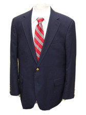 LANDS END Blazer Mens Midnite Navy Sports Coat Brass Button Preppy Academic 44R