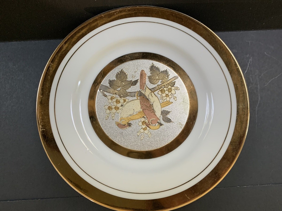 コパトーン 6本入り Vtg Chokin Plate Japan w/2 Birds in Tree Silver Copper &Gold