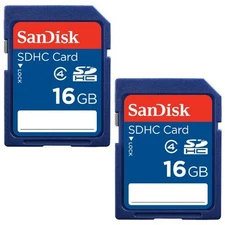 Lot of 2 SanDisk 16GB = 32GB SDHC Class 4 SD Flash Memory Card Camera SDSDB-016G