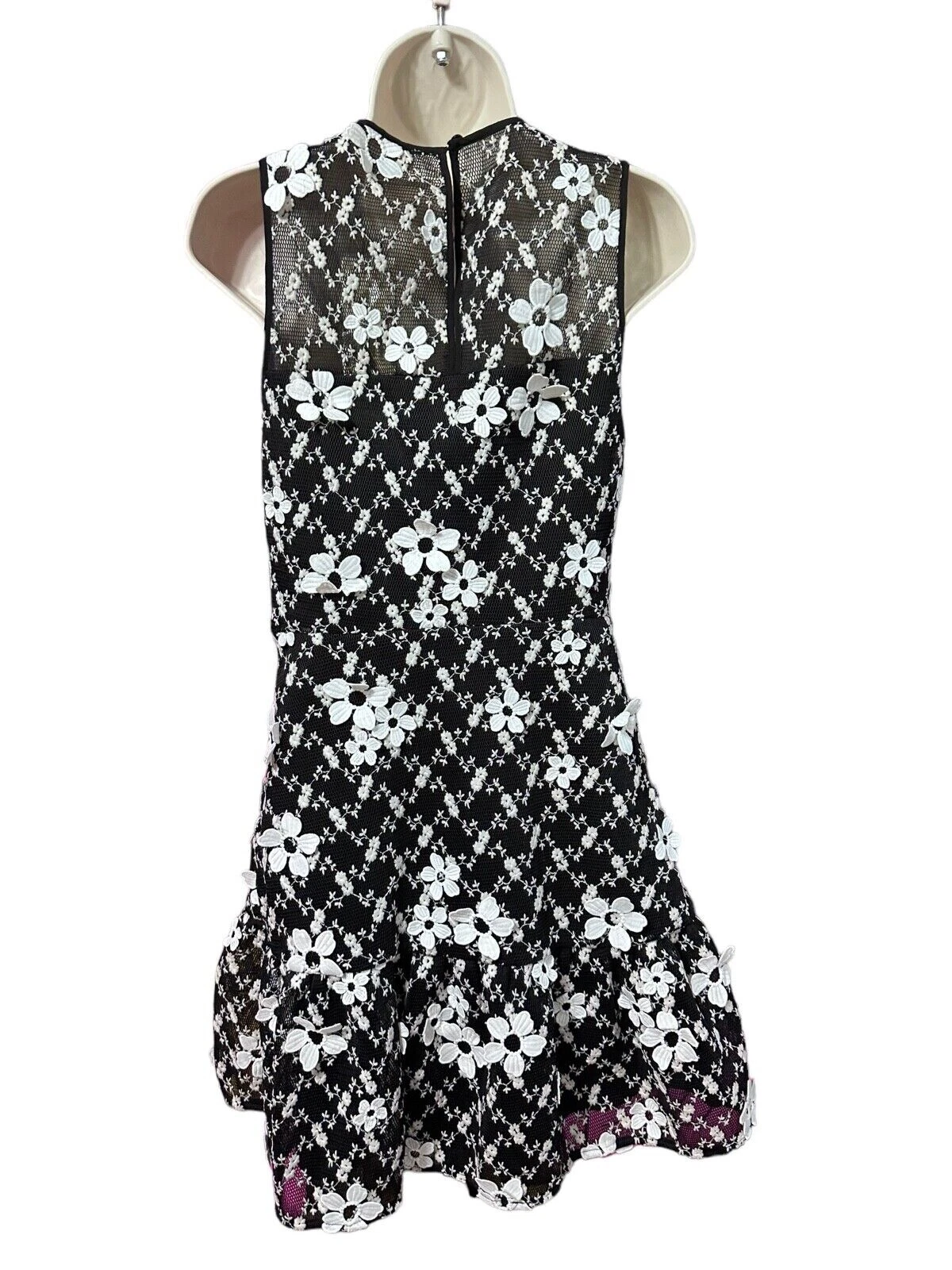 Abito donna Michael Kors ricamato taglia 4 applicazioni floreali svasato senza maniche