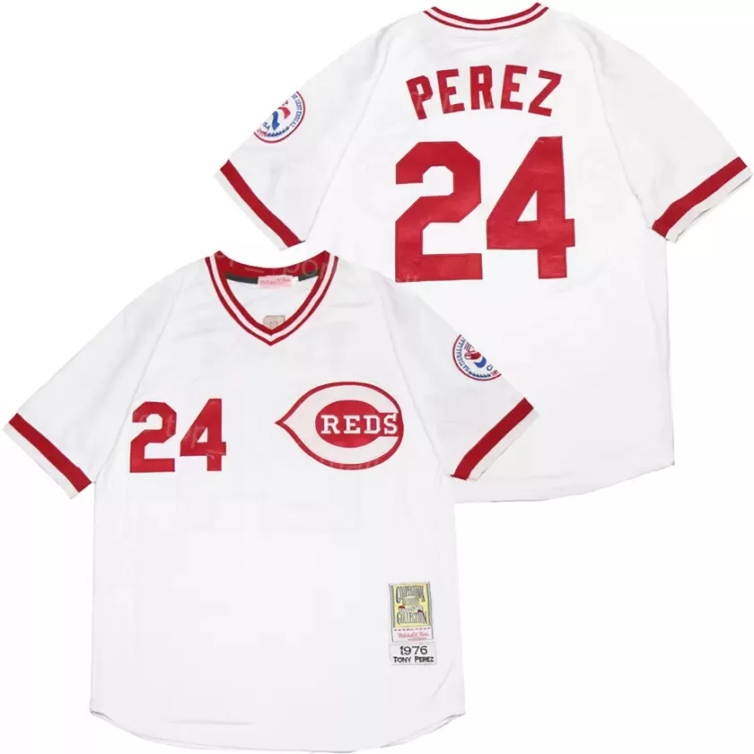 CINCINNATI REDS TONY PEREZ WHITE RETRO STITCHED PULLOVER JERSEY NWT LARGE  44