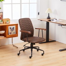 Office Chair Padded Swivel Armchair w Wheel Metal Armrest Desk Swivel Chair