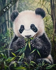 8x10 Matte Print Adorable Panda Cub Eating Bamboo - High Quality Art Print