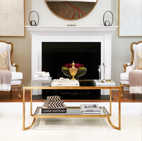 Katina Antique Gold Leaf Coffee Table With Shelf Forged Iron Uttermost 24540 - Picture 8 of 11