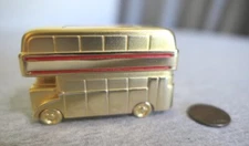 Miniature Quartex Quartz Analog Brass Double Decker Bus Clock 2.5" L Japan Movt