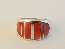 Spiny oyster sterling silver inlaid ring sz 7 Philipines orange