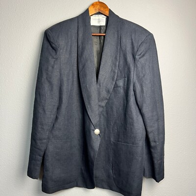 International Scene Shawl Collar 80s Blazer One Button Linen Blend Jacket 13/14