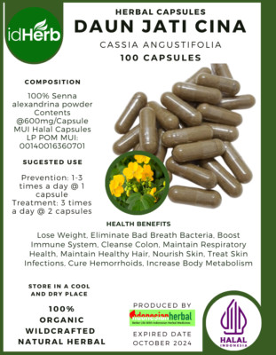 [idHerb] CAPSULES Cassia Angustifolia Daun Jati Cina Organic Herbal Herbs fresh