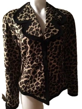 Vintage Rina Rossi  SZ 10 Leopard Animal Print Velour Print Blazer Jacket # 3145
