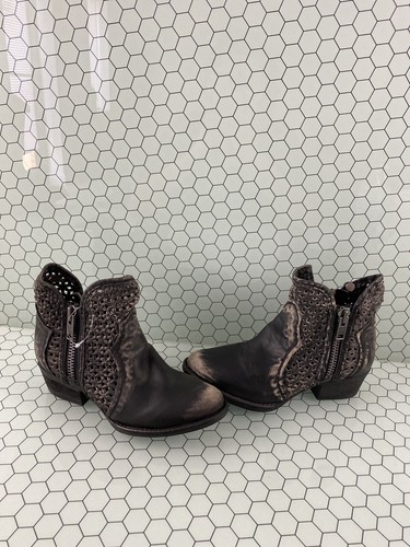 Recorte del círculo G Negro/Gris Cuero Cremallera Lateral Western Botines  para mujer Talla 7.5 | eBay