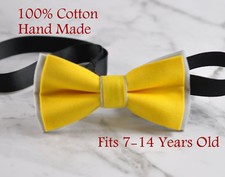 Boy Teenage 100 Cotton YELLOW and Grey Bow Tie Bowtie Wedding 7-14 Years Old