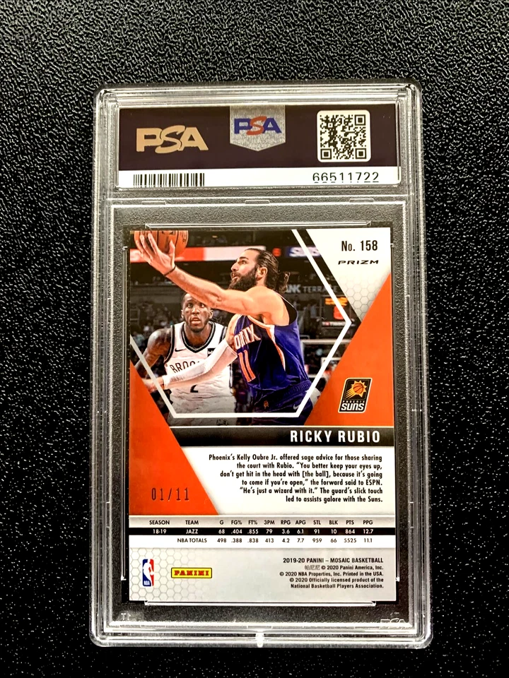 PSA 8 NM-MT 2019 RICKY RUBIO PRIZM MOSAIC PINK SWIRL SSP 1/11 #158 G2958E2522 - Image 3 of 4