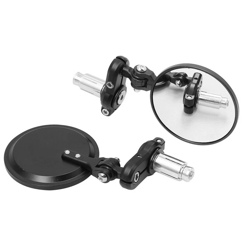 1 pair Universal Motorcycle Mirrors 3" Round Folding Handle Bar End Side Mirror - Image 4 of 4