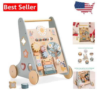 Wooden Baby Walker with Activity Center for Safe Toddler Walking Fun