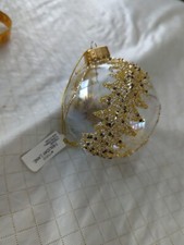 Macy's Holiday Lane Glass Ornament With Gold, White And Silver Accents 3.5"